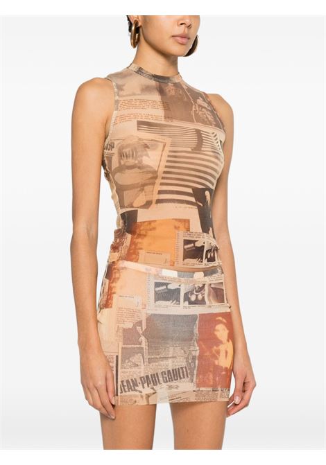 mesh tank top woman ecru grey and red JEAN PAUL GAULTIER | 26/01-W-TO415-M013P030830